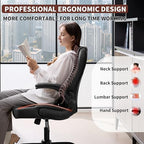 Leather Office Chair Swivel Lumbar Support for Short People Black - Image 3