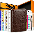 PU Leather Personal Notebook Planner with 80 Pages Loose-Leaf Papers 6 Holes Ring Binder Pen Holder Magnetic Buckle(Dark Brown Faux Ostrich Leather, A6 Gift Box) by Zelten