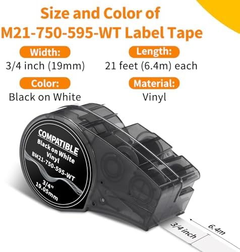 5-Pack Replacement for M21-750-499 Black on White Nylon Cloth 3/4 Inch Tape - Image 3