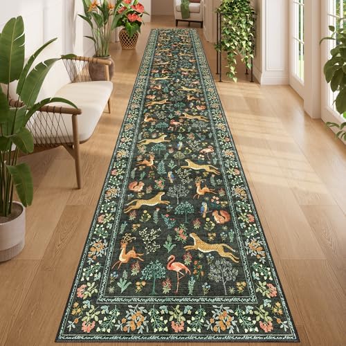 DUKINO 2.6x14 Runner Rug for Hallway, Washable Animal Rug Non Slip, Black by DUKINO