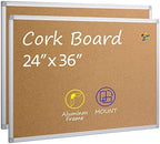 2-Pack Cork Board Bulletin Board 24 x 36, Silver Aluminium Framed 2x3 Corkboard, Office Board for Wall Cork, Large Wall Mounted Notice Pin Board by Justdowhatyouwanttodo