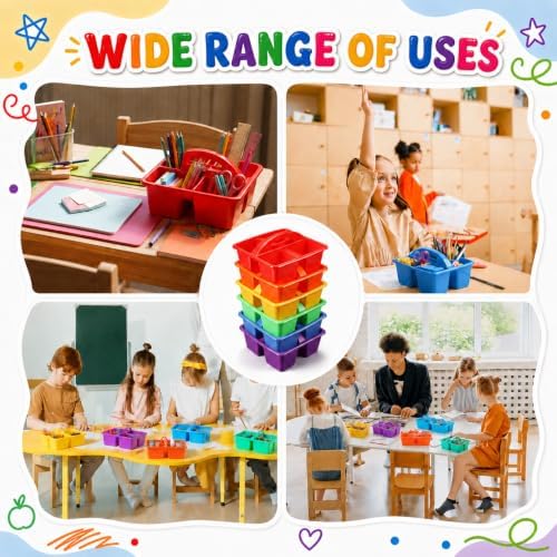 6 Pcs Plastic Classroom Caddy with Handle 4 Compartment Orange Classroom Caddies Organizer Classroom Caddy Portable for Teachers, Art Craft Crayon Marker Holder Baskets (Orange) - Image 7