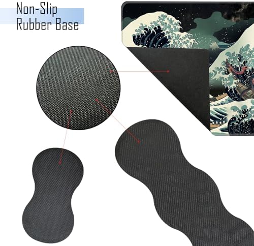 TGFEWYTJYJ Extended Gaming Mouse Pad,Memory Foam Ergonomic Keyboard Mouse Wrist Rest Support Set,Large Desk Mat with Stitched Edges,Non-Slip Base Mousepad Home Office,Octopus in The Japan Waves - Image 3