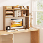 BECOMFORT Desk Hutch, Desk Organizer Shelf w/ 6 Storage Compartments, up to 32” Monitor, Wooden Display Rack, Desktop Bookshelf for Vanity Dressing Tabletop College Dorm Home & Office - Image 2