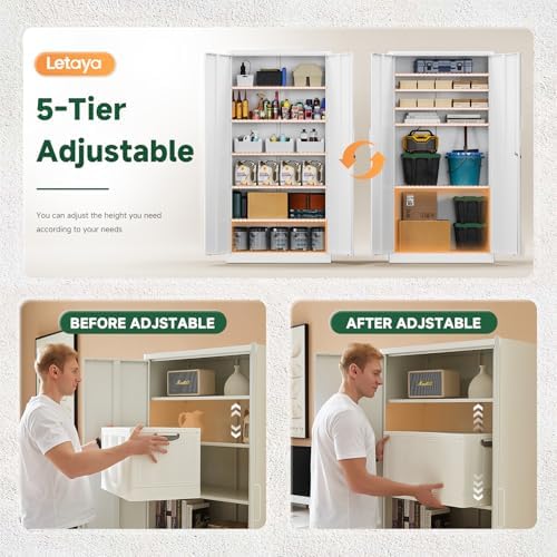 Letaya Metal Storage Cabinet with Lock Door Adjustable Shelf,72" Steel Lockers for Office, Home,School,Kitchen,Garage Tool Utility Cabinet (2 Door-White) - Image 4