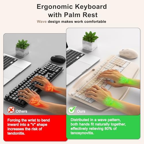 Wireless Keyboard and Mouse Combo, 2.4G Ergonomic Wave Keys(Milk Tea-A) - Image 2