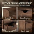 Wooden Desk Organizer with Drawers, Wood Makeup Organizer and Mail Rack for Desktop, 3-Tier Vintage Storage Caddy with Top Shelf for Office Supplies, Vanity, Bedroom, No Assembly, 13 x 6.7 x 8.6 in - Image 4