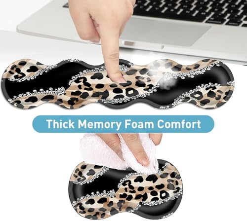 Keyboard Mouse Pad Set, Extended Gaming Mouse Pad+Ergonomics Keyboard Wrist Rest Support, Memory Foam, Easy Typing Pain Relief, 4Pcs XL Ultra Thick Desk Mat,Cute Leopard Pattern - Image 4