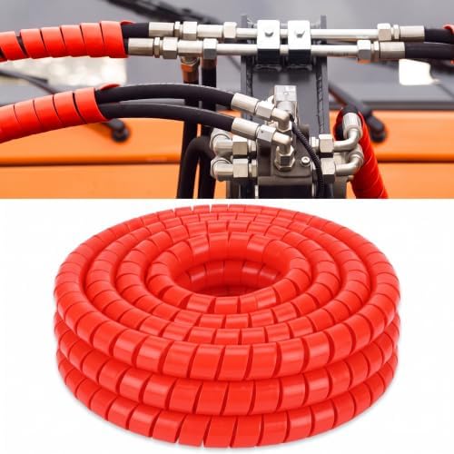 Pangda 25Ft Hydraulic Hose Protector 1.25 Inch Spiral Hose Wrap Cover Red by Pangda