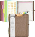 Ospelelf Brown Foldable Spiral Clipboard Folio with Storage Zipper Pouch, 5 Plastic Folders with 10 Pockets, Refillable Lined Notepad (11" x 8.5"), Linen Hardcover Project Organizer by OspelelfOfficeSupplies