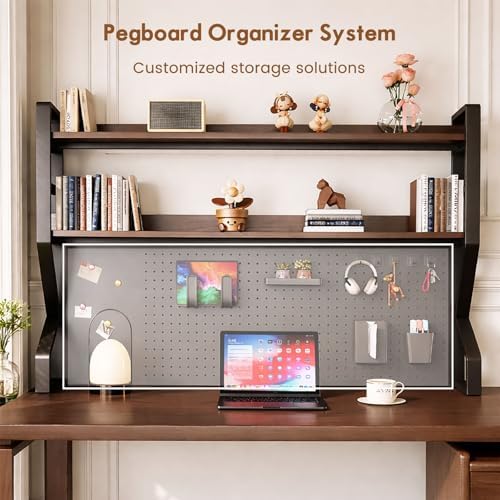 Lefedrasticity 3 Tier Desktop Bookshelf with Pegboard Desktop Organizer Shelf for Dorm Heavy-Duty Desk Shelf Organizer Desk Bookshelf for Office Dorm Room Gaming Desks (Black, 45.3" L) - Image 4