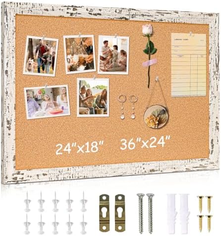 DOLLAR BOSS Cork Board, 36" X 24" Birch Bark Framed Bulletin Board by DOLLARBOSS