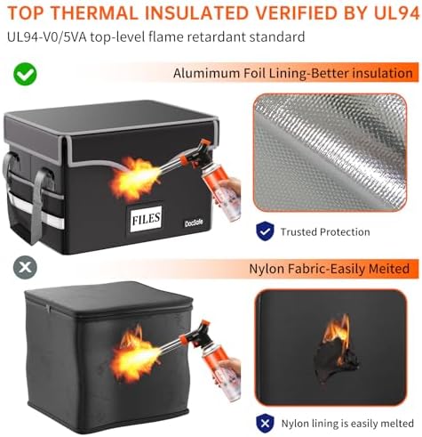 DocSafe 5200°F Fireproof Document Box with Lock,Heat Insulated File Organizer Storage with Pockets,Collapsible Portable Home Office File Safe Box with Handle for Hanging Letter/Legal Folders, Black - Image 6
