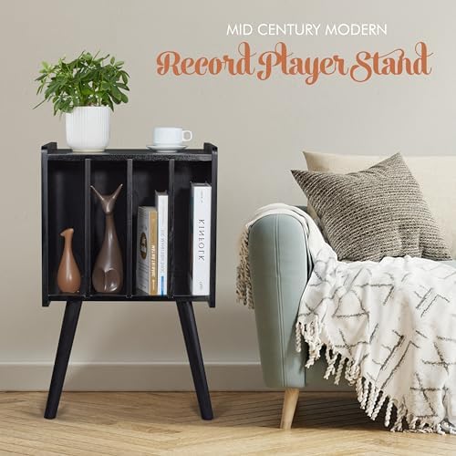 2BHOME Wooden LP Record Player Stand with 4 Cabinets, Holds up to 100 Vinyls, Metal Record Storage Holder and Organizer Table, Classical Design for Files/Book (Mid-Century Modern) - Image 7