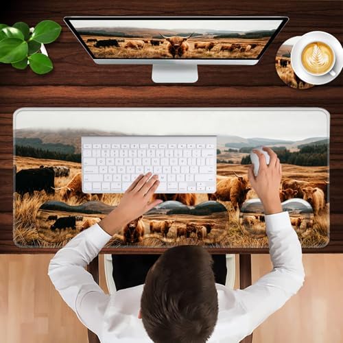 Keyboard Wrist Rest and Mouse Pad with Wrist Support Set Ergonomic Coaster,Memory Foam,Easy Typing Pain Relief,Large XL Desk Mat 31.5"x 11.8",Highland Cow in Field - Image 4