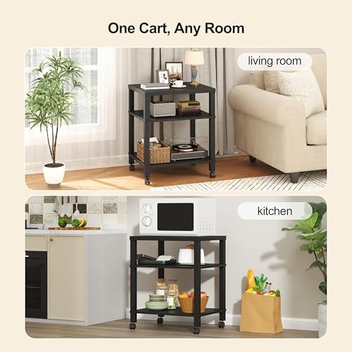 3-Tier Printer Stand with Wheels, Large Under Desk Rolling Cart for Office Storage, Heavy Duty Machine Stand with Adjustable Shelf, 22.04"x17.71"x26.54", Black - Image 3