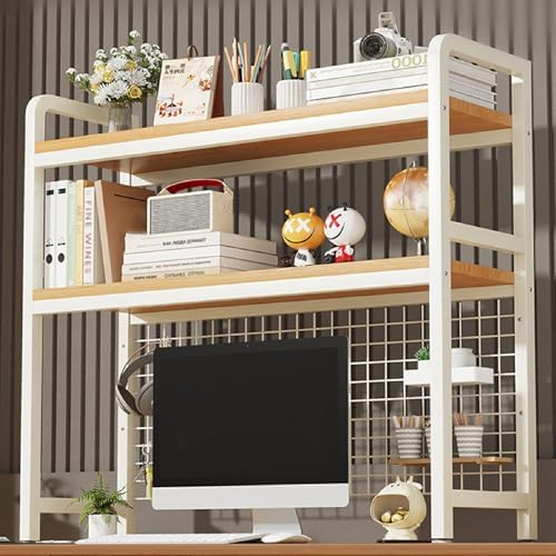2-Tier Desktop Hutch Bookshelf Metal Desk Shelf Dorm Bookcase for Computer Desk Countertop Storage Organizer Display Rack for Office Home (White, 53.1in) by Dawselod