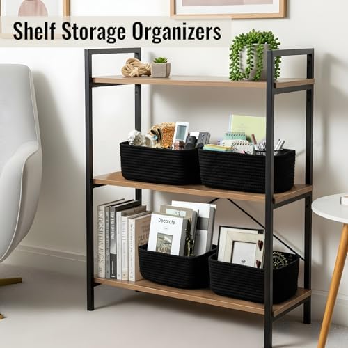 8 Pack Small Storage Baskets for Organizing, Woven Rope Bins for Bathroom, Closet, Shelf Organizer, Cute Cube Decorative Box for Towels, Baby Nursery, Toys, Gift Empty Baskets - 11.5"x7.5"x4.7"-Black - Image 4