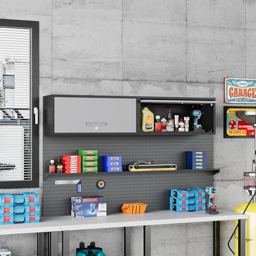 Fesbos Metal Storage Cabinet Black&Gray Wall Cabinets with Locking Door - Wall Mounted Storage Cabinet for Garage Warehouse Home Office - Assembly Required - Image 6