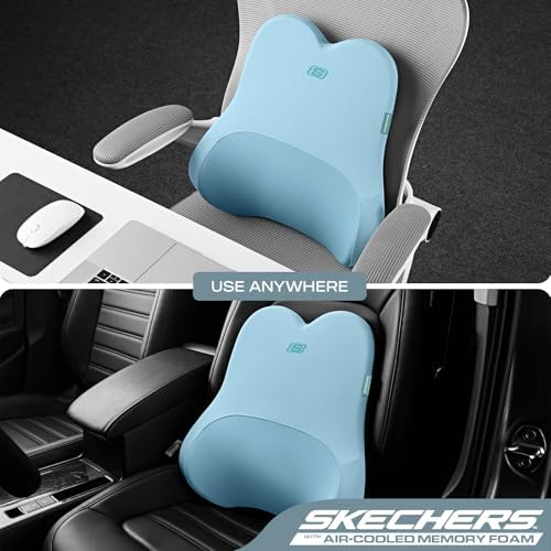 Skechers Air-Cooled & Memory Foam Lumbar Pillow,Lumbar Support Pillow for Office,Chair Lower Back Pain Relief Lumbar Pillow,Ergonomic Design Back Support Pillow for Office Chair,Car,Home,Travel,Blue - Image 4