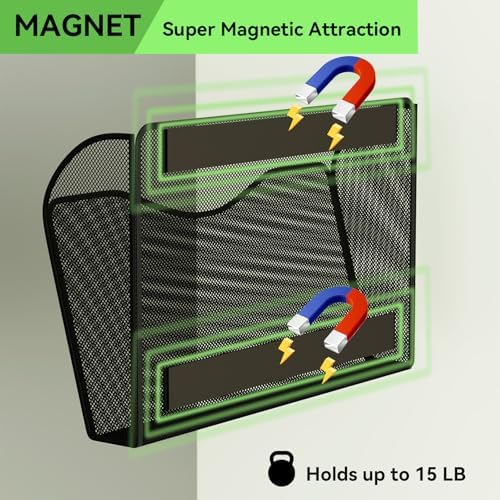 Magnetic File Holder - Heavy Duty Wall File Organizer for Refrigerator & Whiteboard - Strong Magnet Mail Holder & Magazine Rack, No Drilling Document Storage Basket for Office Cabinet - Image 3