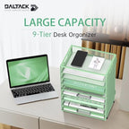 9-Tier Paper Organizer for Desk, Metal Letter Tray with Handles, Mint Green - Image 3