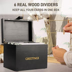 Large Bamboo Greeting Card Organizer Box with 6 Removable Dividers, Real Leather Handle, 100% Handmade Solid Bamboo, Storage Box for Christmas, Valentine, & Birthday Cards, Postcards, Stationery& More - Image 6
