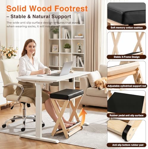 Adjustable Foot Rest Under Desk, Solid Wood Ergonomic Under Desk Footrest with Detachable Memory Foam Pad, Double Layer Foot Stool and Leg Rest with 3-Level Angle, for Home Office Gaming Chair - Image 2