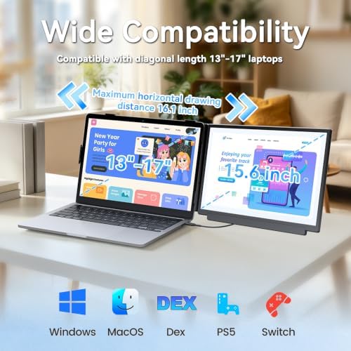 domyfan Laptop Screen Extender 15.6“ FHD 1080P IPS Portable Monitor, USB-C Plug and Play Dual Screen with 100% sRGB Color Accuracy, for Windows Mac Android Chrome Laptops 13” to 17“ - Image 5
