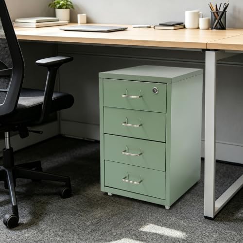 4 Drawer Vertical File Cabinet, Beige Metal File Cabinet with Lock(Green) - Image 5
