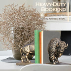 Decorative Bookends, Art Book Ends for Heavy Books, Heavy Bookends for Shelves, Vintage Non-Slip Base Book Holder, Resin Book Stopper for Home Office Decor (Copper Buffalo) - Image 2
