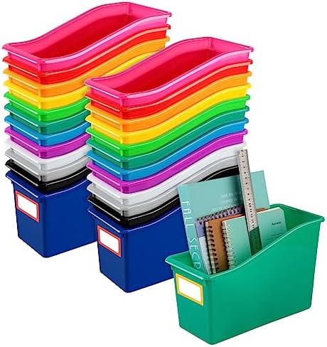 Jinei 24 Pack Book Bins for Classroom with Name Labels, 12 Color Rainbow by Jinei