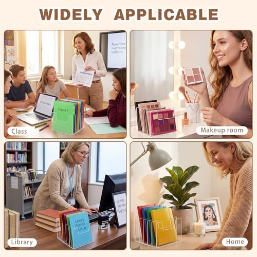 1 Pack 5 Section Clear Acrylic Desktop File Organizer Vertical File Sorter - Image 6