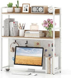 Tangkula Desktop Bookshelf, Multipurpose 2-Tier Desk Hutch with Pegboard, Industrial Countertop Storage Organizer Rack for up to 32" Computer Monitor, Hutch for Dorm Home Office (Natural) by TANGKULA