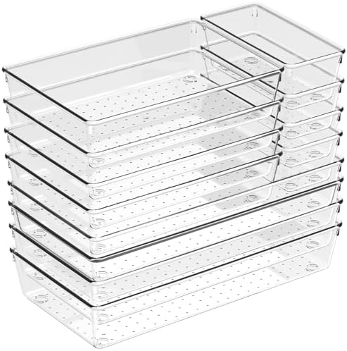 12 Pack Large Clear Drawer Organizer Trays, 3 Sizes, Non-Slip by CHOWAY