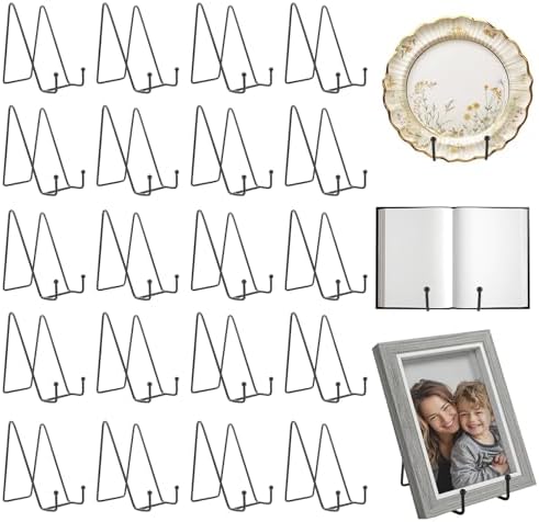DAJAVE 20 Pack 6 Inch Plate Stands for Display, Metal Plate Display Stands Picture Frame Holder Stand, Black Plate Holder for Displaying Picture, Book, Decorative Dish, Tabletop Art by DAJAVE