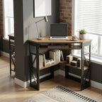VECELO Corner Computer Desk 41 x 30 inches with Smooth Keyboard & Storage Shelves for Home Office Workstation, Teakwood Brown - Image 5
