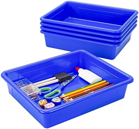 Storex Letter Size Flat Storage Tray – Organizer Bin for Classroom, Office and Home, Blue, 5-Pack (62517A05C), 10 x 13 x 3 Inches by Storex