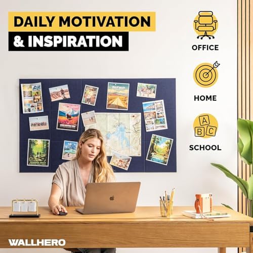 WALLHERO Large Cork Board Alternative | 15 Pack | Sizing Up to 59”x36”, Felt Wall Tiles, Office Wall Decor, Large Cork Boards for Walls, Corkboard, Cork Board for Office, Pin Board, Blue - Image 5