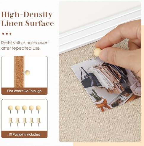 DOLLAR BOSS 24"x18" Linen Cork Board Decorative Bulletin Board, White - Image 2