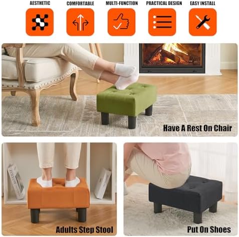 BRIAN & DANY Small Foot Stool, Linen Foot Stools with Legs, Stable Small Footstool for Living Room, Black - Image 6