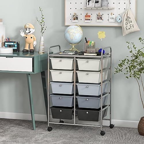 Giantex 10 Drawers Rolling Cart, Classroom Organizers, Storage Cart with Wheels, for Teacher Office Home School Supplies Tool Craft Art Paper, Gray Gradient - Image 2