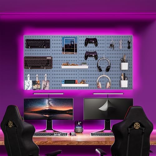 Wall-Mounted Pegboard Kit, 50.4" x 25.2" Organizer Panel – Large, Cost-Effective & Nail-Free Installation Blue - Image 2