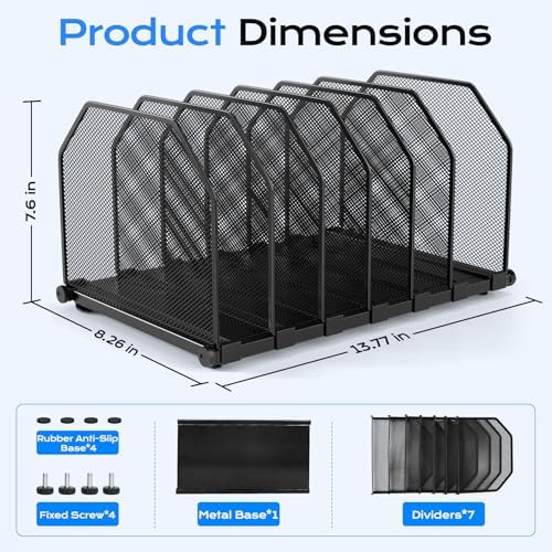Adjustable File Organizer for Desk, 6 Sections Vertical File Folder Holders - Image 2