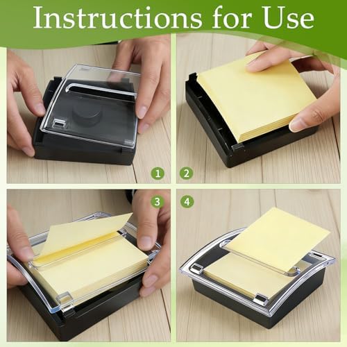 6 Pcs Pop Up Note Dispenser Black Base Transparent Top Posted Holder Container Sticky Note Holder Dispenser for 3 x 3 Inch Sticky Home Office School - Image 4
