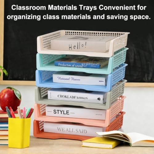 gisgfim 12 Pcs Turn in Trays Classroom Boho Paper Tray for Classroom Organization and Storage Stackable Plastic Book Baskets Turn in Bins Teacher Organizers for Library Drawers School Office Desk - Image 6