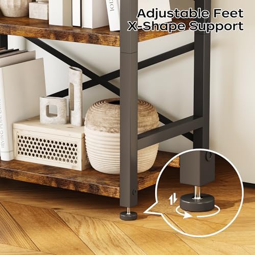 Organization and Storage, 5 Tier Bookshelf, Tall Bookcase with Shelves, Wood and Metal Book Shelf Storage Organizer, Industrial Display Standing Shelf Unit for Bedroom, Living Room, Rustic Brown - Image 7
