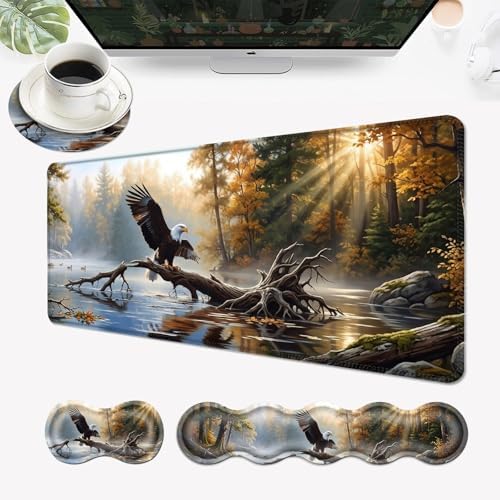 Desk Mat, Mouse Pad with Wrist Rest, 4-in-1 Large Mouse Pads for Desk, Ergonomic Mouse Pad and Keyboard Wrist Rest Gaming Keyboard Mat for Office,Bald Eagle by EFGWSDER