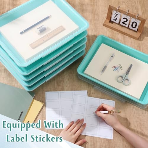Tinlade 12 Pcs Classroom Paper Storage Bins with Lids, Teal, 13x10in - Image 5