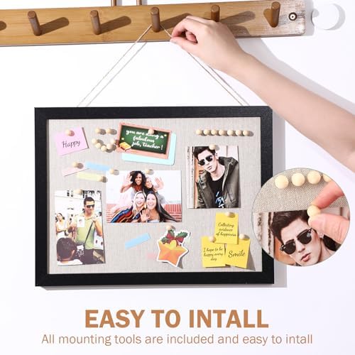 Teling 9 Pack Wood Bulletin Boards with Linen 12''x 16'' Cork Board for Walls with 90 Pushpin Decorative Wood Framed Display for School Office Home Decor (Black) - Image 4